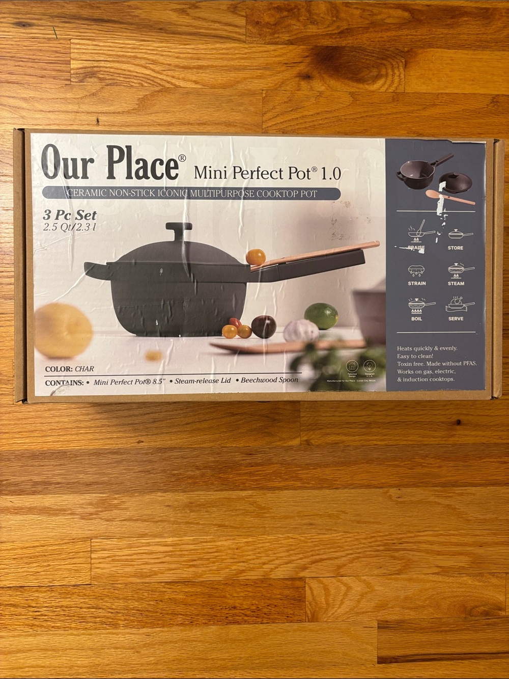Our Place Mini Perfect Pot 1.0 in Charcoal with Beechwood Spoon
